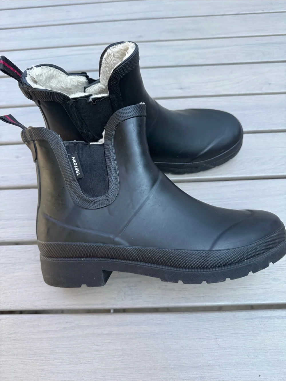 Tretorn rain booties size 8 Black Faux Fur Lined